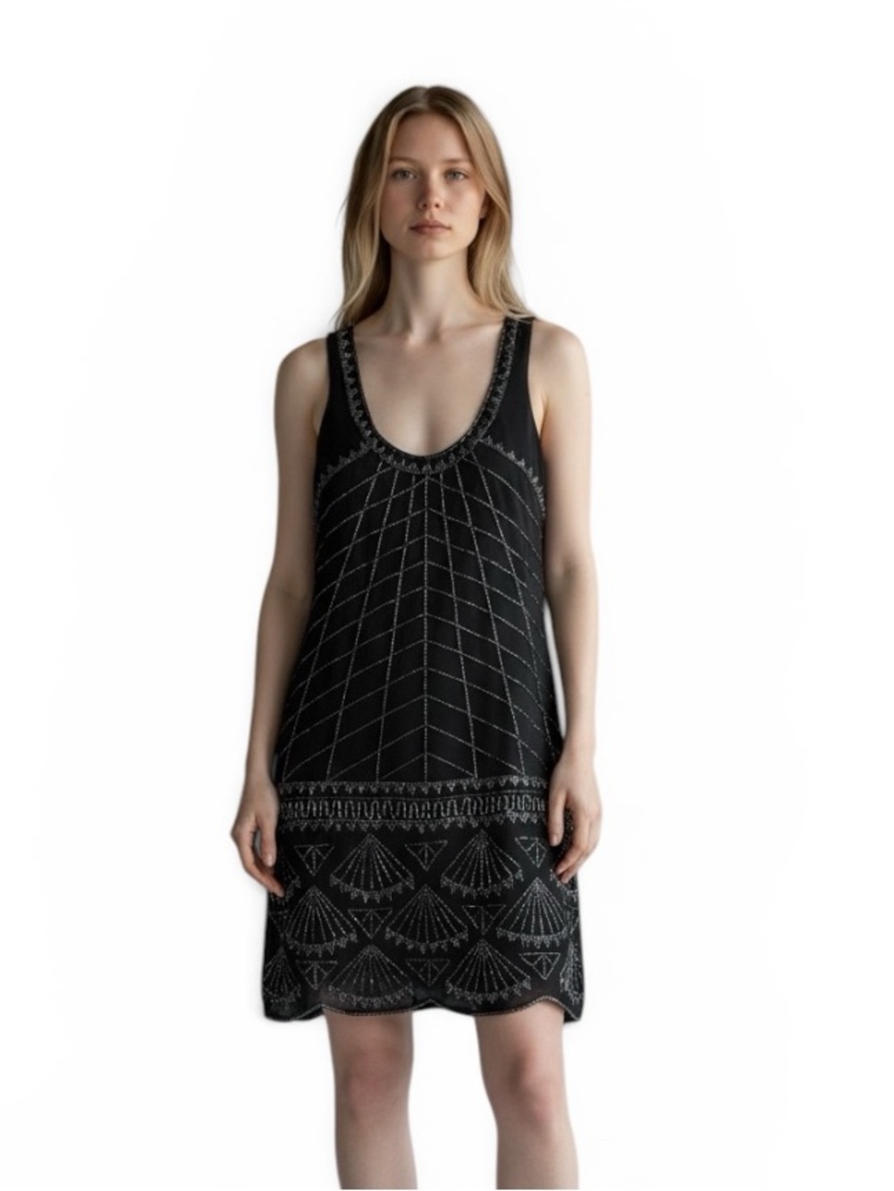 le chateau Beaded Black Flapper Girl Art Deco Sparkly Dress, Large